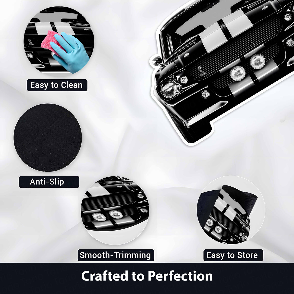 Ford Mustang Shelby Floor Mat | Anti-Slip 3mm Absorbent Muscle Car Style Flat Rug | Easy Clean Waterproof Automotive Designer Mat for Home & Garage
