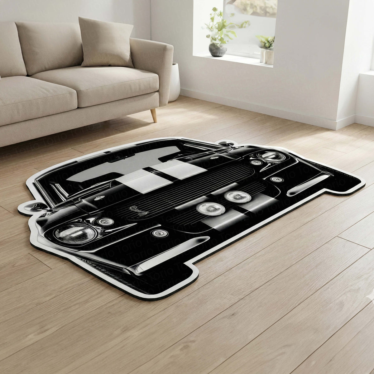 Ford Mustang Shelby Floor Mat | Anti-Slip 3mm Absorbent Muscle Car Style Flat Rug | Easy Clean Waterproof Automotive Designer Mat for Home & Garage