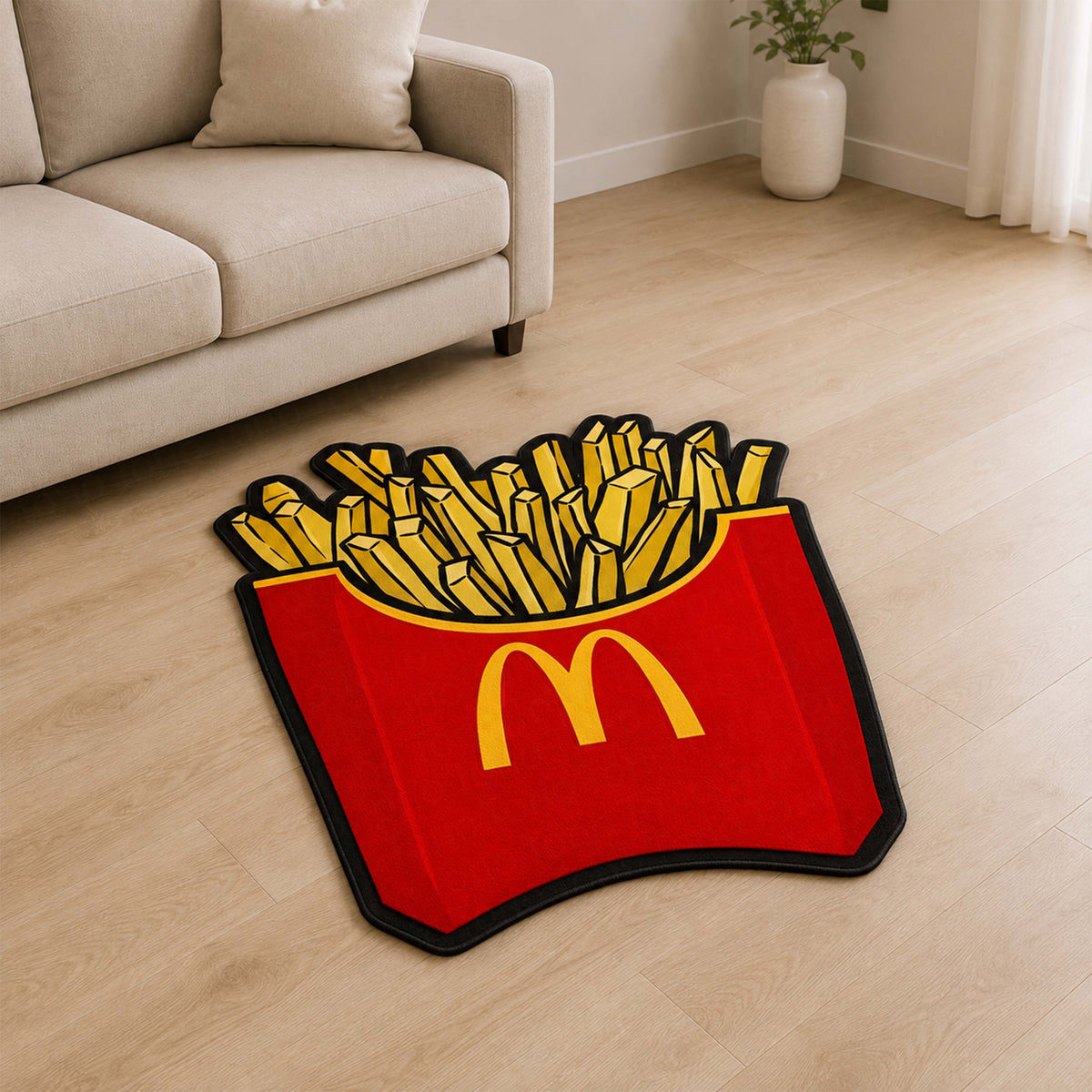 McDonald's French Fries Cut-out Flat Rug | Iconic Fast Food Inspired Flat Rug | Fun Snack-Themed Room Decor