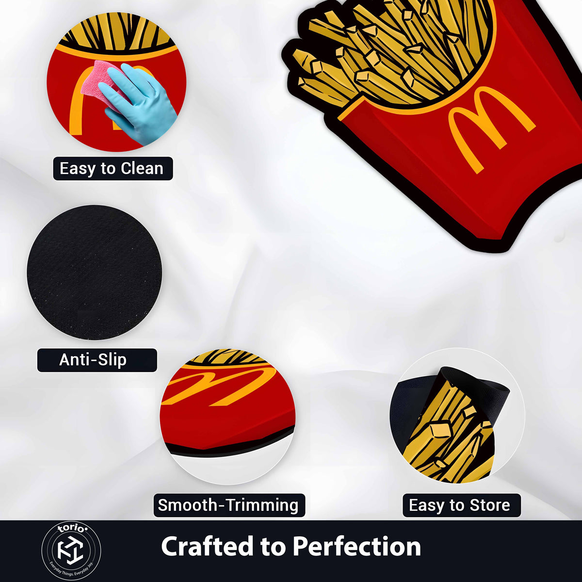 McDonald's French Fries Cut-out Flat Rug | Iconic Fast Food Inspired Flat Rug | Fun Snack-Themed Room Decor