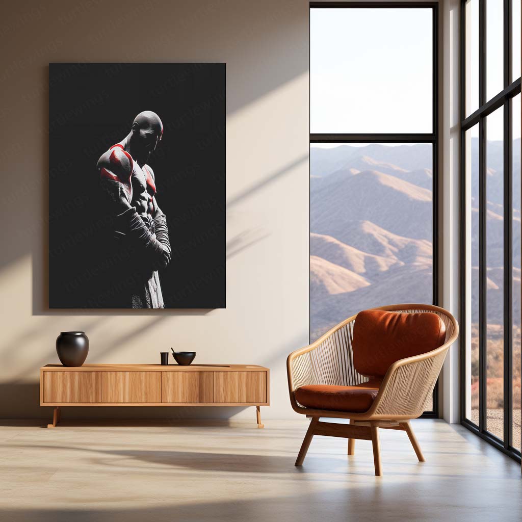 Game Metal Poster | Kratos – Spartan Rage Metal Poster God of War Inspired Wall Art | Warrior Strength Motivation Metal Frame