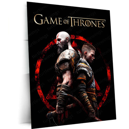 Game Metal Poster | Kratos & Atreus – Warrior Legacy Metal Poster Game-Inspired Wall Art | Father & Son Battle Motivation Metal Frame