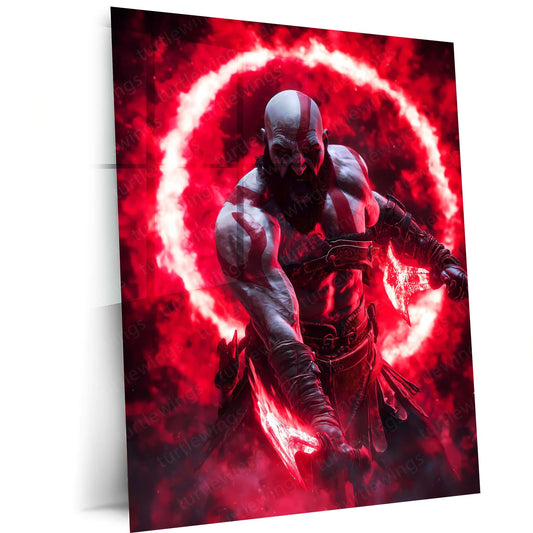 Game Metal Poster | Kratos – Rage Unleashed Metal Poster God of War Inspired Wall Art | Spartan Warrior Gaming Metal Frame