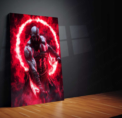 Game Metal Poster | Kratos – Rage Unleashed Metal Poster God of War Inspired Wall Art | Spartan Warrior Gaming Metal Frame