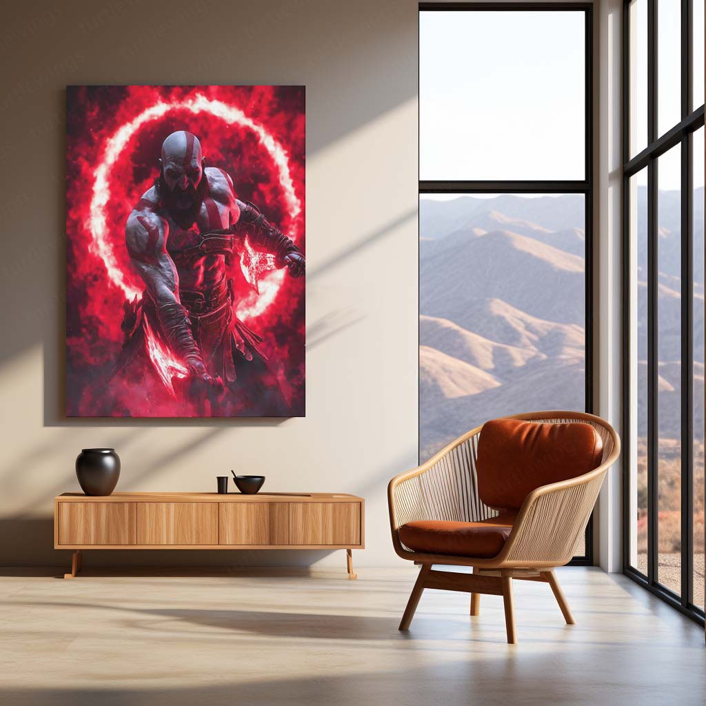 Game Metal Poster | Kratos – Rage Unleashed Metal Poster God of War Inspired Wall Art | Spartan Warrior Gaming Metal Frame