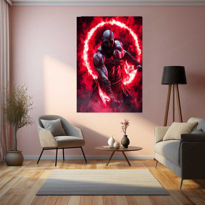 Game Metal Poster | Kratos – Rage Unleashed Metal Poster God of War Inspired Wall Art | Spartan Warrior Gaming Metal Frame