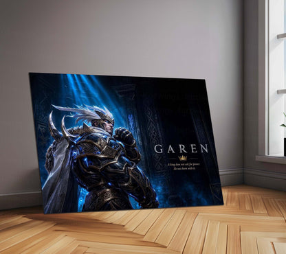Game Metal Poster | Garen – Born With Power Metal Poster Fantasy Warrior Wall Art | Royal Strength Gaming Metal Frame