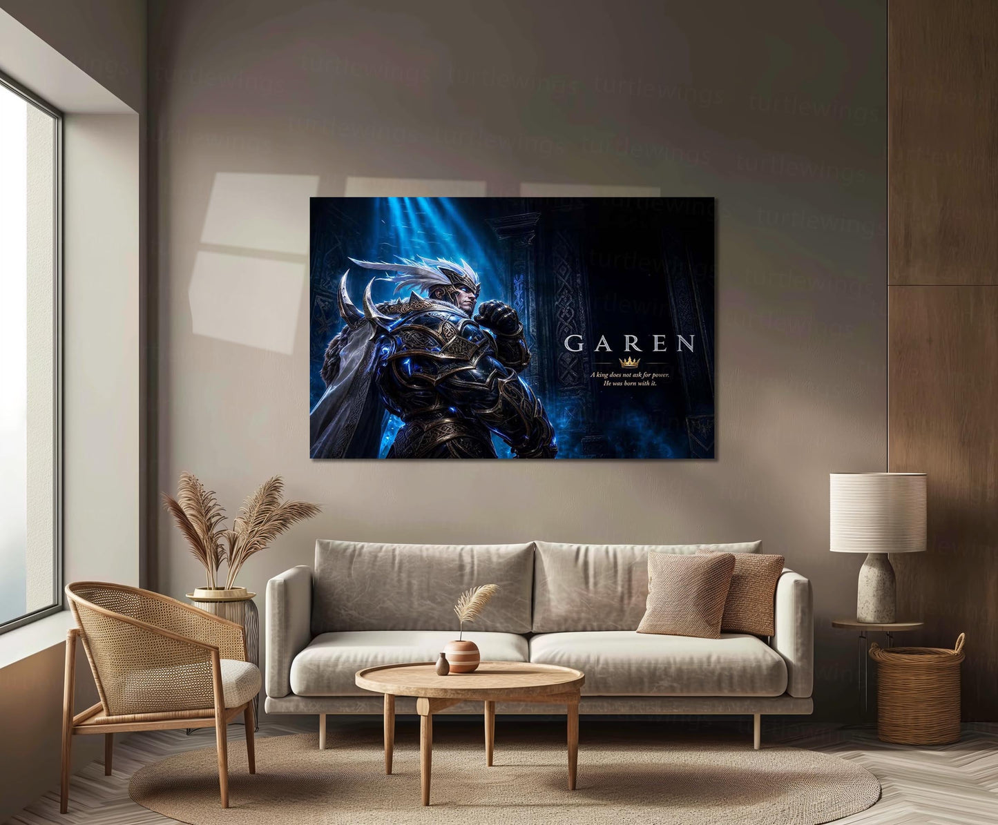 Game Metal Poster | Garen – Born With Power Metal Poster Fantasy Warrior Wall Art | Royal Strength Gaming Metal Frame
