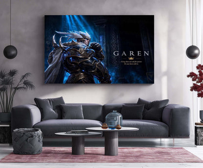 Game Metal Poster | Garen – Born With Power Metal Poster Fantasy Warrior Wall Art | Royal Strength Gaming Metal Frame