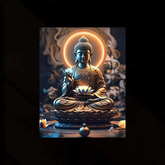 Gautam Buddha Neon LED Metal Poster â Spiritual & Meditative Wall Art - TURTLEWINGS