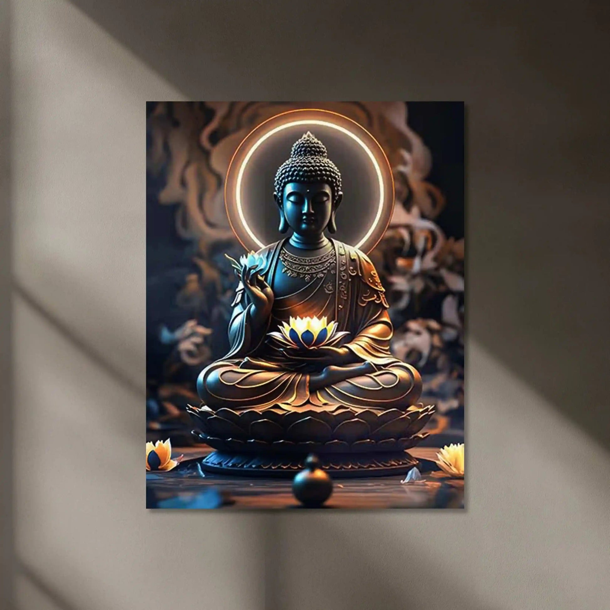 Gautam Buddha Neon LED Metal Poster â Spiritual & Meditative Wall Art - TURTLEWINGS