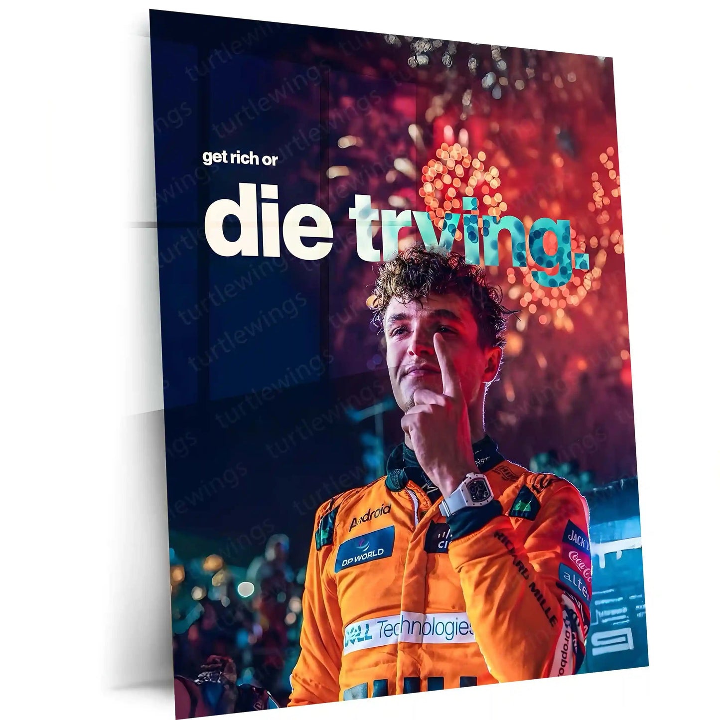 Quote Metal Poster | Lando Norris – Get Rich or Die Trying Metal Frame Relentless Hustle & High-Risk Ambition Motorsport Wall Art | Modern Success Quote Metal Poster - TURTLEWINGS