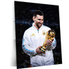 Messi World Cup Glory Metal Poster | Argentina Football Champion Wall Art | Premium Sports Metal Print