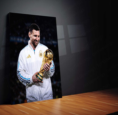Messi World Cup Glory Metal Poster | Argentina Football Champion Wall Art | Premium Sports Metal Print