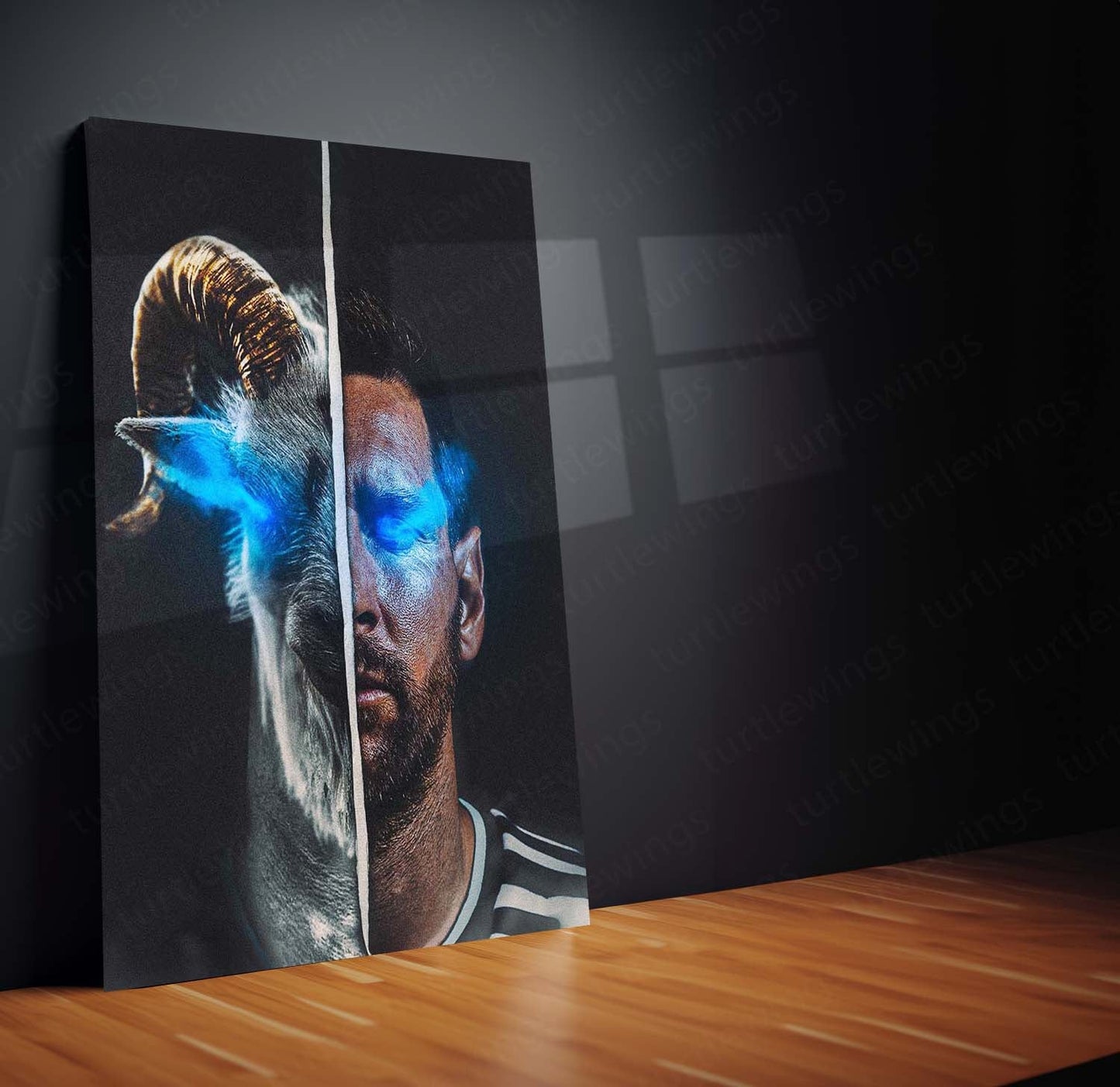 Lionel Messi GOAT Split Portrait Metal Poster | Legendary Football Wall Art