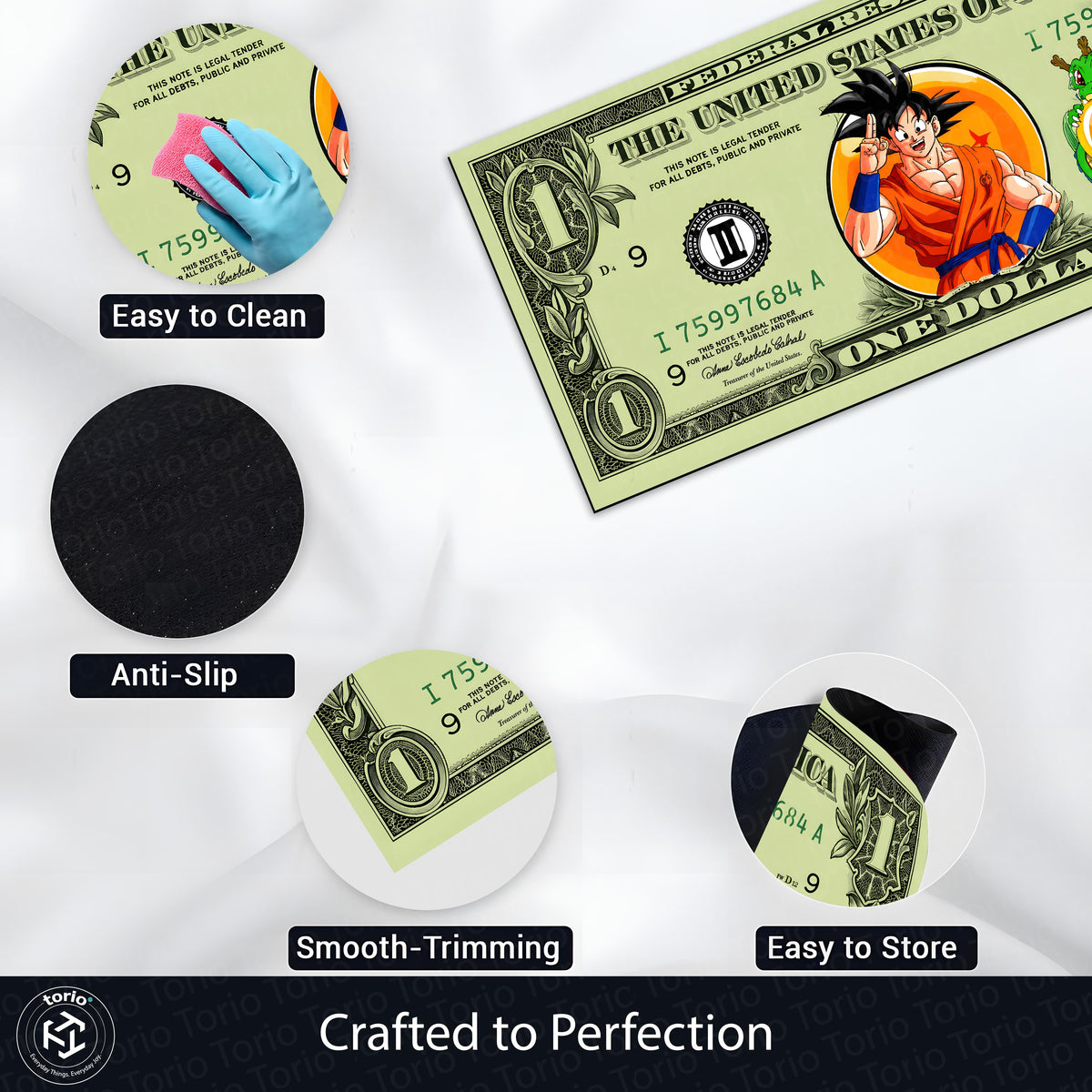 Goku Dragon Ball Money Note Flat Rug | Anime Dollar Bill Inspired Bedroom Flat Rug for Gaming Room & Otaku Decor