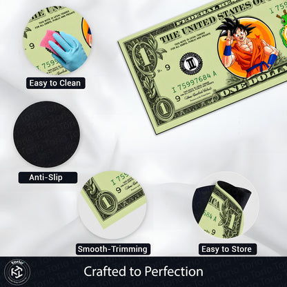 Goku Dragon Ball Money Note Flat Rug | Anime Dollar Bill Inspired Bedroom Flat Rug for Gaming Room & Otaku Decor