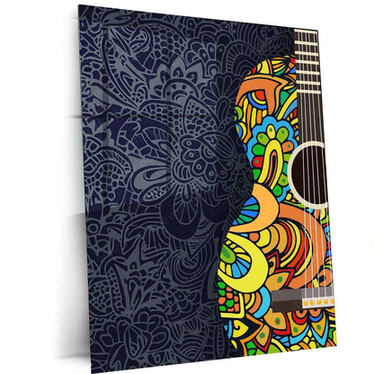 Guitar Mandala Metal Poster | Musical Boho Wall Art | Artistic Instrument Decor - TURTLEWINGS