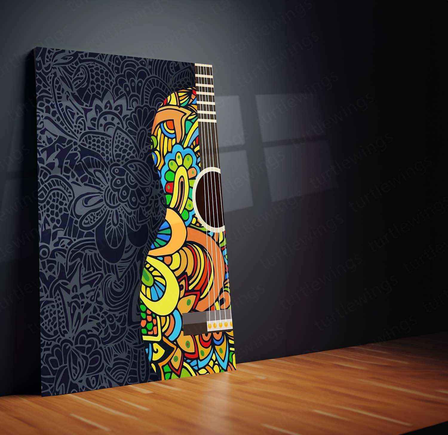 Guitar Mandala Metal Poster | Musical Boho Wall Art | Artistic Instrument Decor - TURTLEWINGS