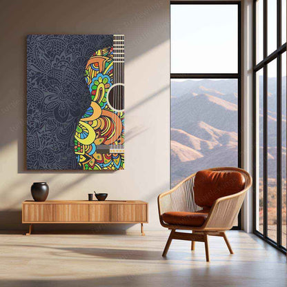 Guitar Mandala Metal Poster | Musical Boho Wall Art | Artistic Instrument Decor - TURTLEWINGS