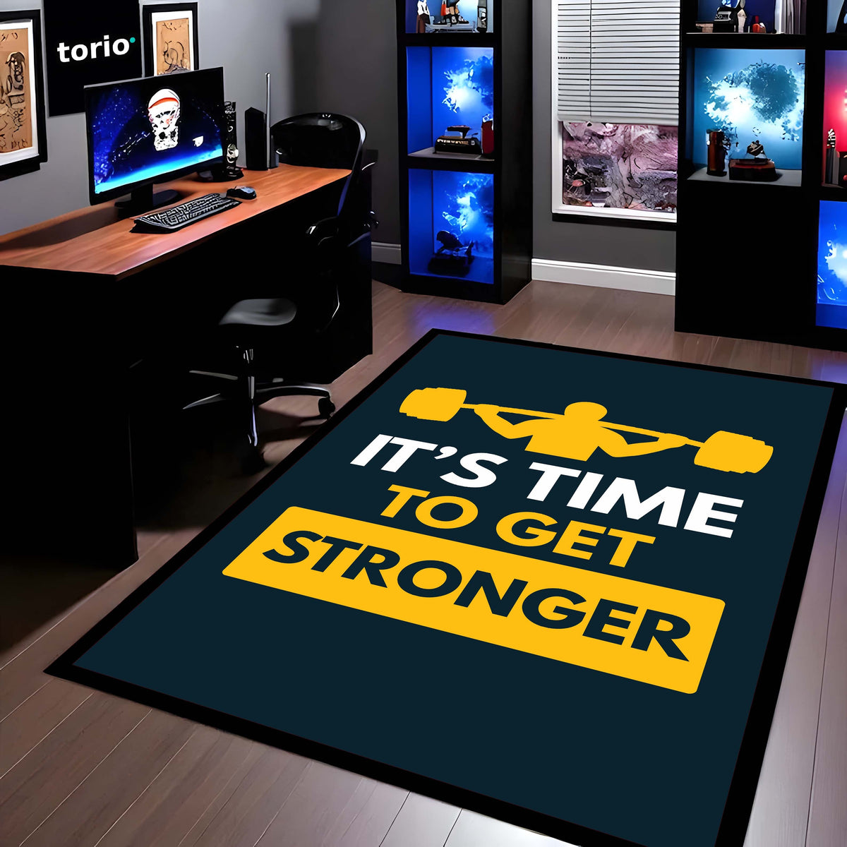 It’s Time to Get Stronger Rubber Floor Mat (3 mm Thick) | Gym Motivation Quote Flat Rug for Workout Room, Home Gym, Bedroom & Fitness Decor