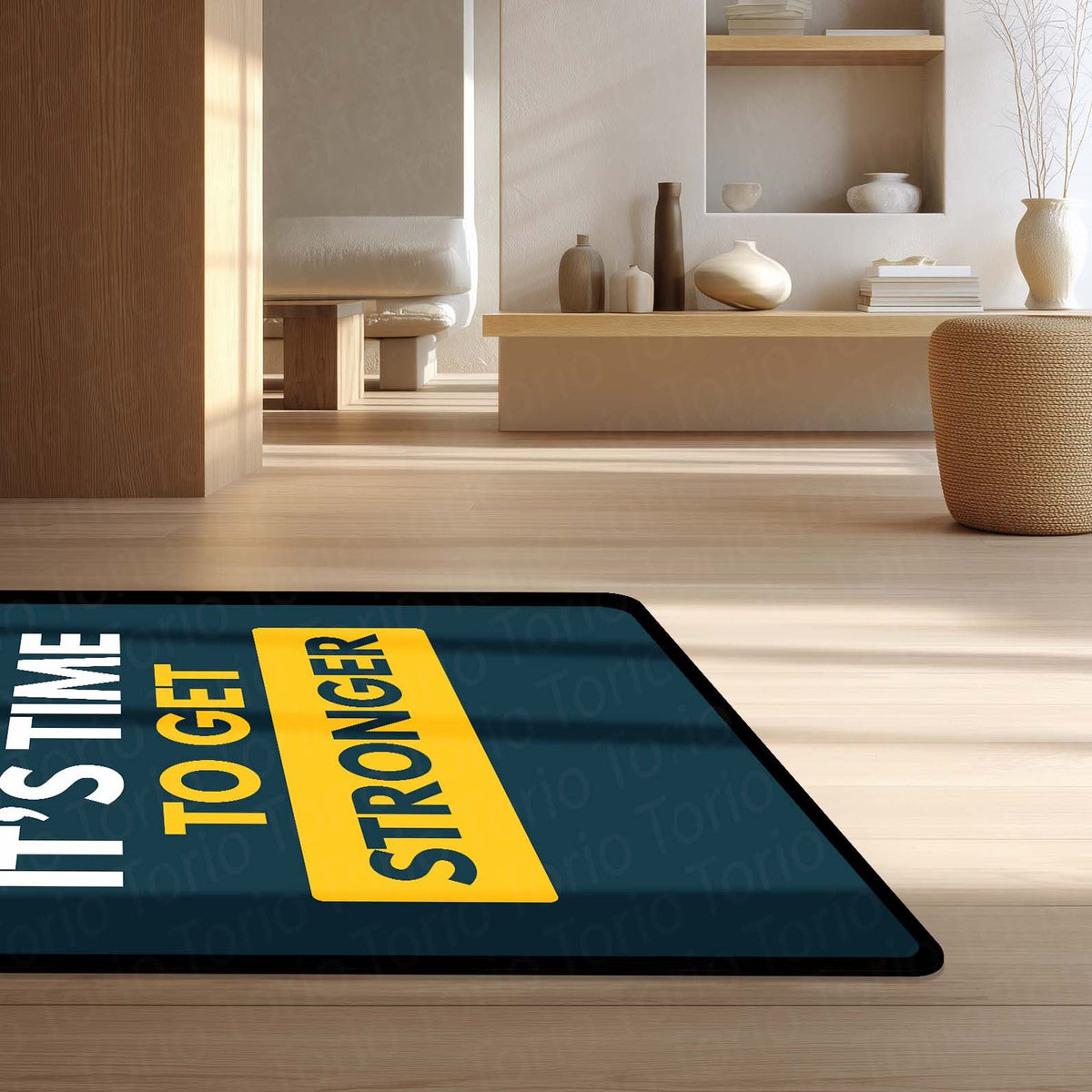 It’s Time to Get Stronger Rubber Floor Mat (3 mm Thick) | Gym Motivation Quote Flat Rug for Workout Room, Home Gym, Bedroom & Fitness Decor
