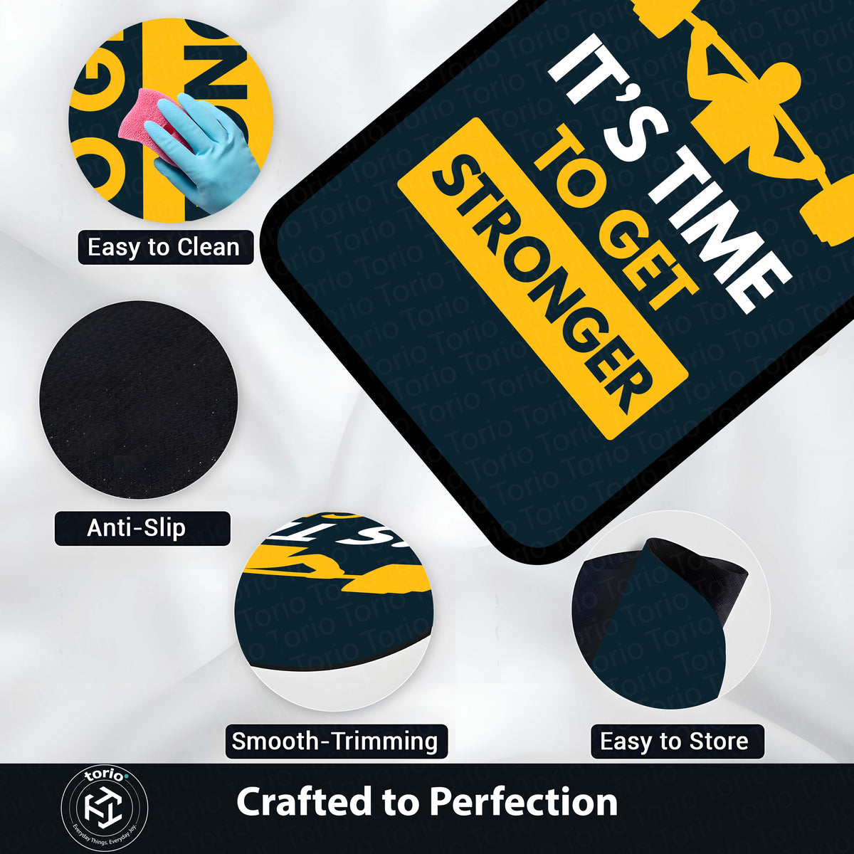 It’s Time to Get Stronger Rubber Floor Mat (3 mm Thick) | Gym Motivation Quote Flat Rug for Workout Room, Home Gym, Bedroom & Fitness Decor