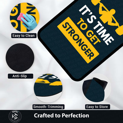 It’s Time to Get Stronger Rubber Floor Mat (3 mm Thick) | Gym Motivation Quote Flat Rug for Workout Room, Home Gym, Bedroom & Fitness Decor