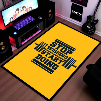 Stop Wishing Start Doing Rubber Floor Mat (3 mm Thick) | Bold Gym Motivation Quote Flat Rug for Home Gym, Workout Room, Bedroom & Fitness Decor