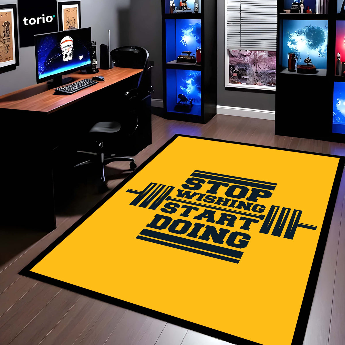 Stop Wishing Start Doing Rubber Floor Mat (3 mm Thick) | Bold Gym Motivation Quote Flat Rug for Home Gym, Workout Room, Bedroom & Fitness Decor