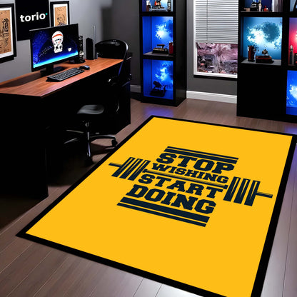 Stop Wishing Start Doing Rubber Floor Mat (3 mm Thick) | Bold Gym Motivation Quote Flat Rug for Home Gym, Workout Room, Bedroom & Fitness Decor