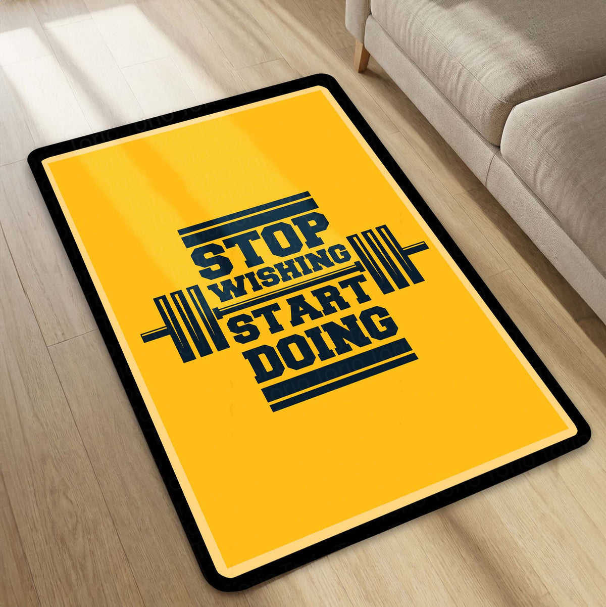 Stop Wishing Start Doing Rubber Floor Mat (3 mm Thick) | Bold Gym Motivation Quote Flat Rug for Home Gym, Workout Room, Bedroom & Fitness Decor