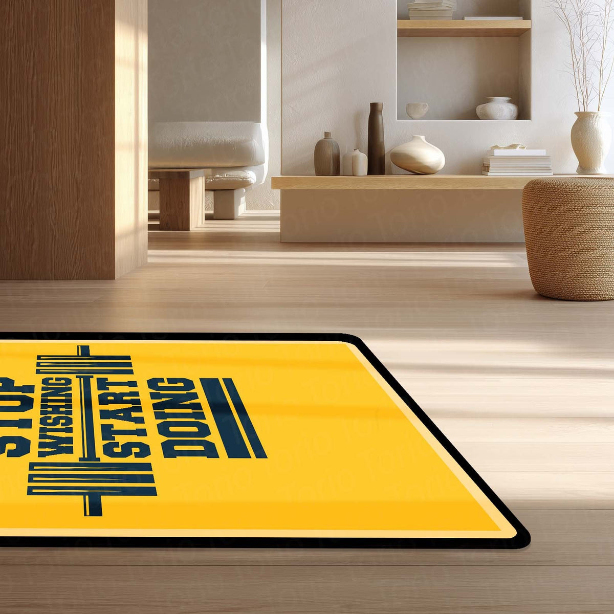 Stop Wishing Start Doing Rubber Floor Mat (3 mm Thick) | Bold Gym Motivation Quote Flat Rug for Home Gym, Workout Room, Bedroom & Fitness Decor