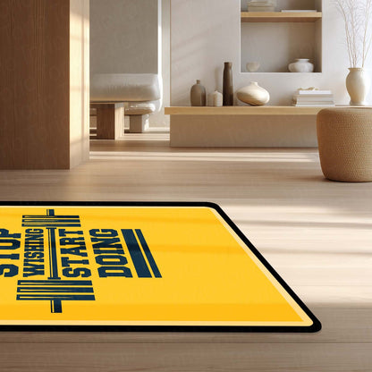 Stop Wishing Start Doing Rubber Floor Mat (3 mm Thick) | Bold Gym Motivation Quote Flat Rug for Home Gym, Workout Room, Bedroom & Fitness Decor