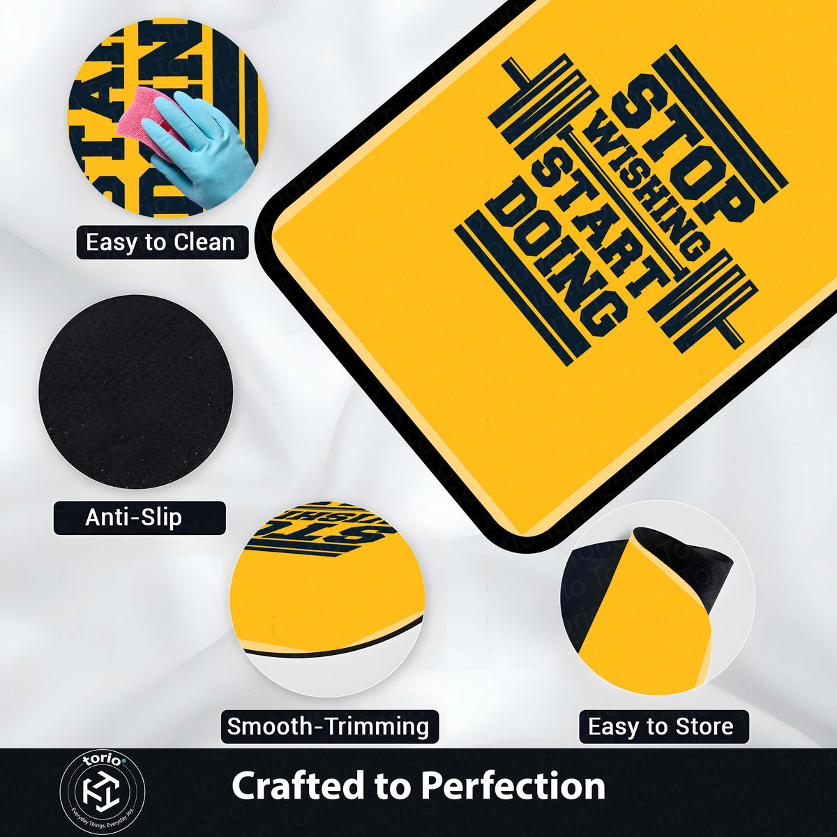 Stop Wishing Start Doing Rubber Floor Mat (3 mm Thick) | Bold Gym Motivation Quote Flat Rug for Home Gym, Workout Room, Bedroom & Fitness Decor