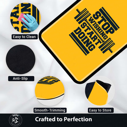 Stop Wishing Start Doing Rubber Floor Mat (3 mm Thick) | Bold Gym Motivation Quote Flat Rug for Home Gym, Workout Room, Bedroom & Fitness Decor