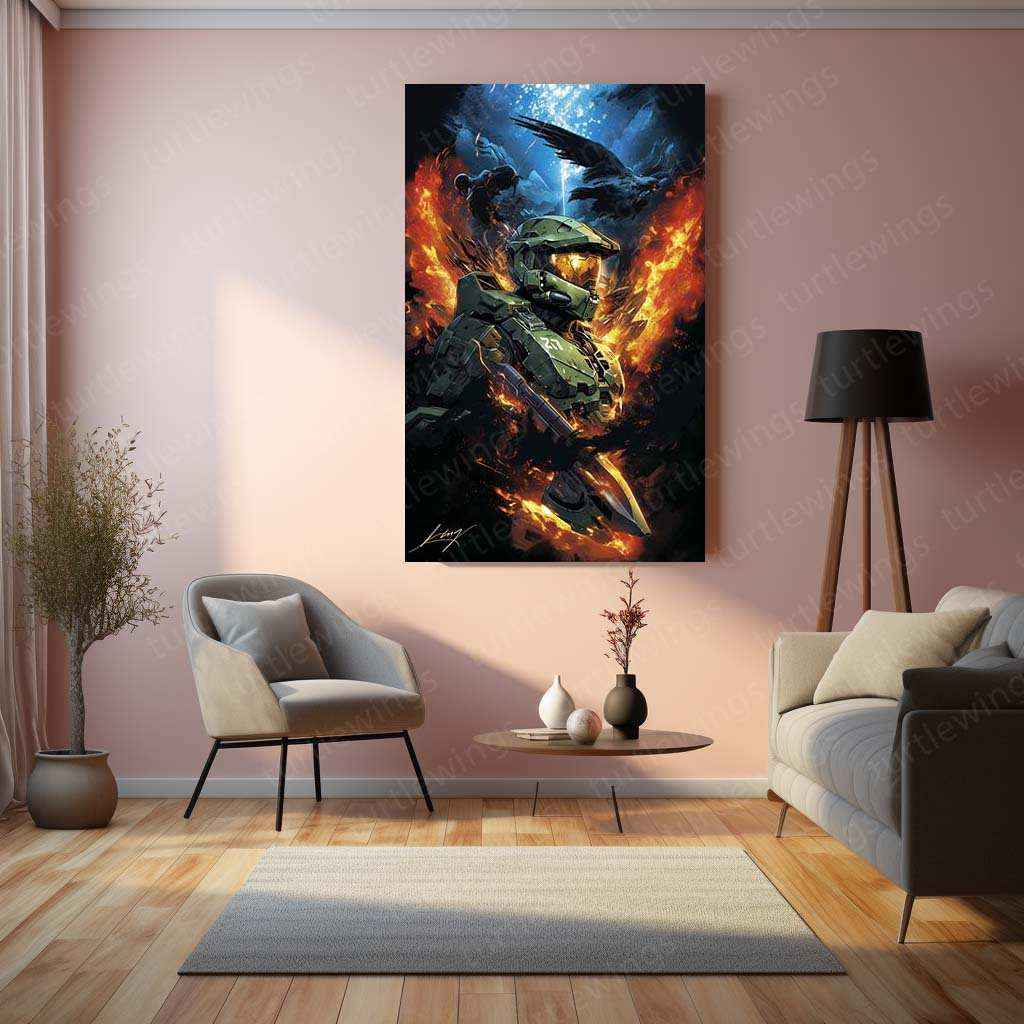 Halo Metal Poster – Epic Sci-Fi Action Art | Legendary Master Chief Wall Decor - TURTLEWINGS
