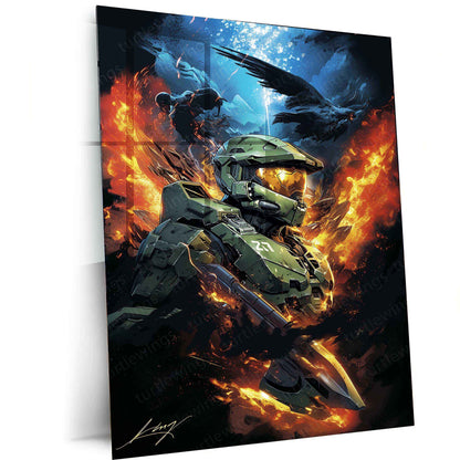 Halo Metal Poster – Epic Sci-Fi Action Art | Legendary Master Chief Wall Decor - TURTLEWINGS