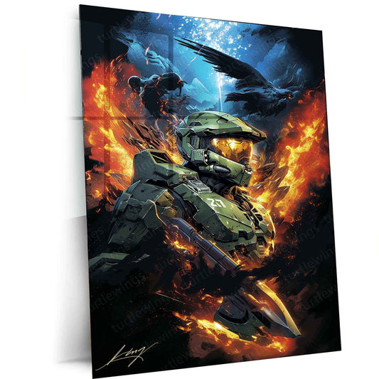 Halo Metal Poster – Epic Sci-Fi Action Art | Legendary Master Chief Wall Decor - TURTLEWINGS
