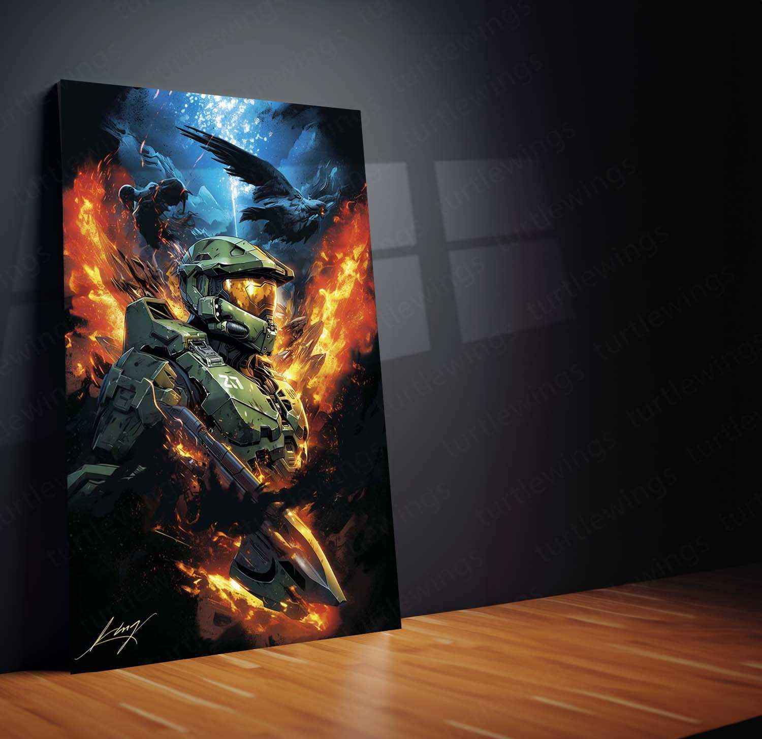 Halo Metal Poster – Epic Sci-Fi Action Art | Legendary Master Chief Wall Decor - TURTLEWINGS
