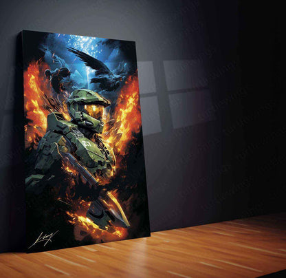 Halo Metal Poster – Epic Sci-Fi Action Art | Legendary Master Chief Wall Decor - TURTLEWINGS