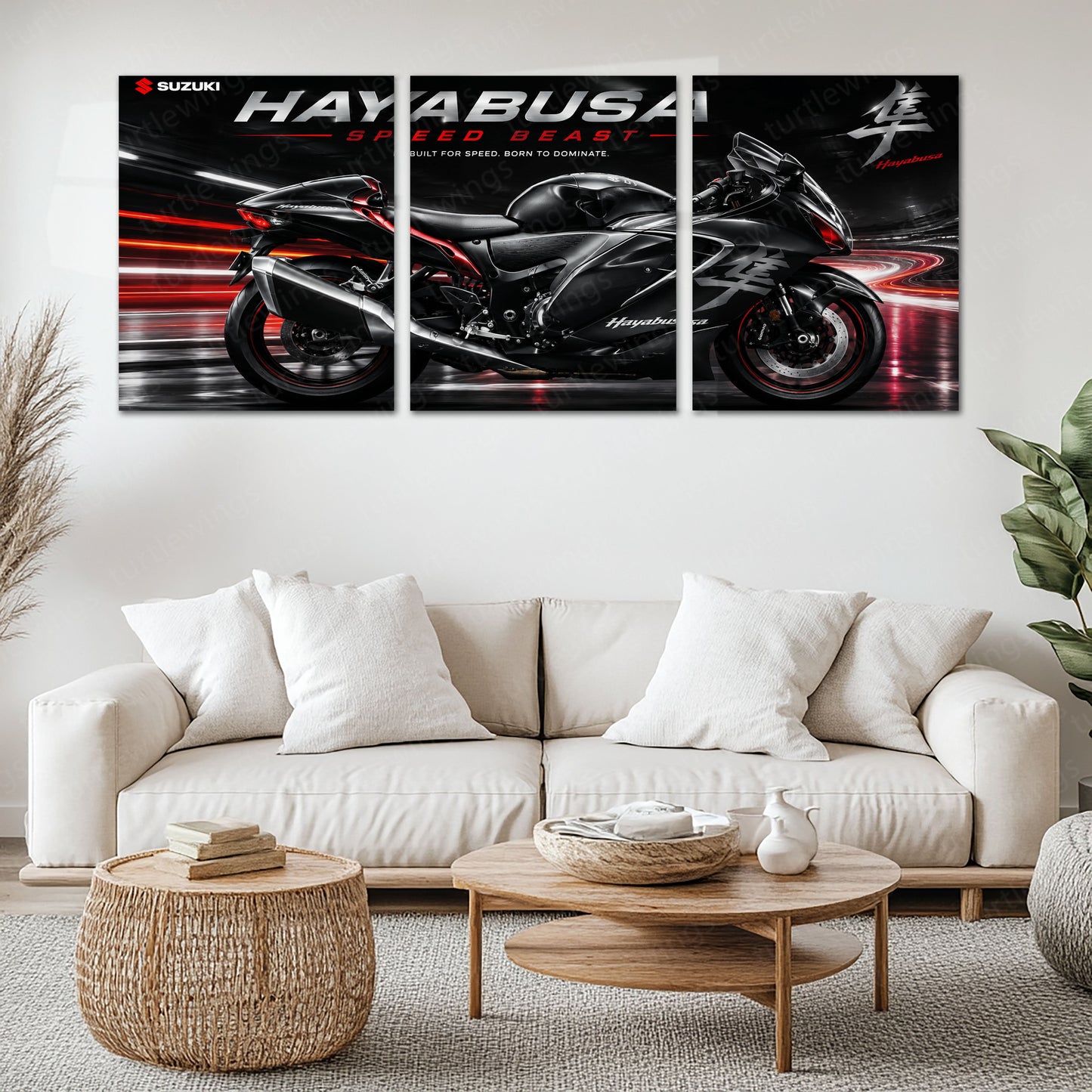 Bike Metal Poster Set of 3 | Suzuki Hayabusa Speed Beast Triptych Wall Art