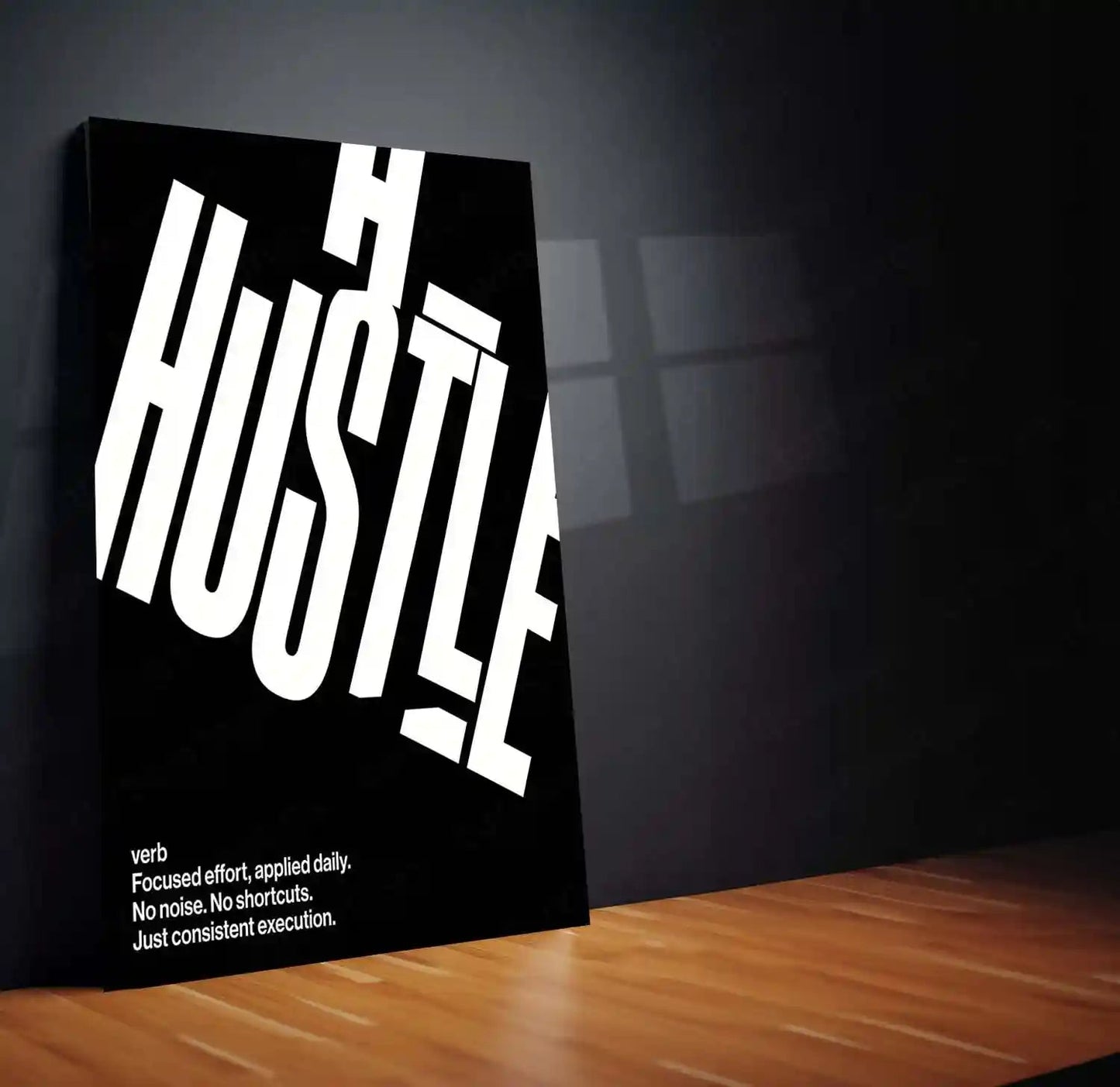 Quote Metal Poster | HUSTLE | Focused Execution Motivation Wall Art | Minimalist Success Mindset Metal Frame - TURTLEWINGS