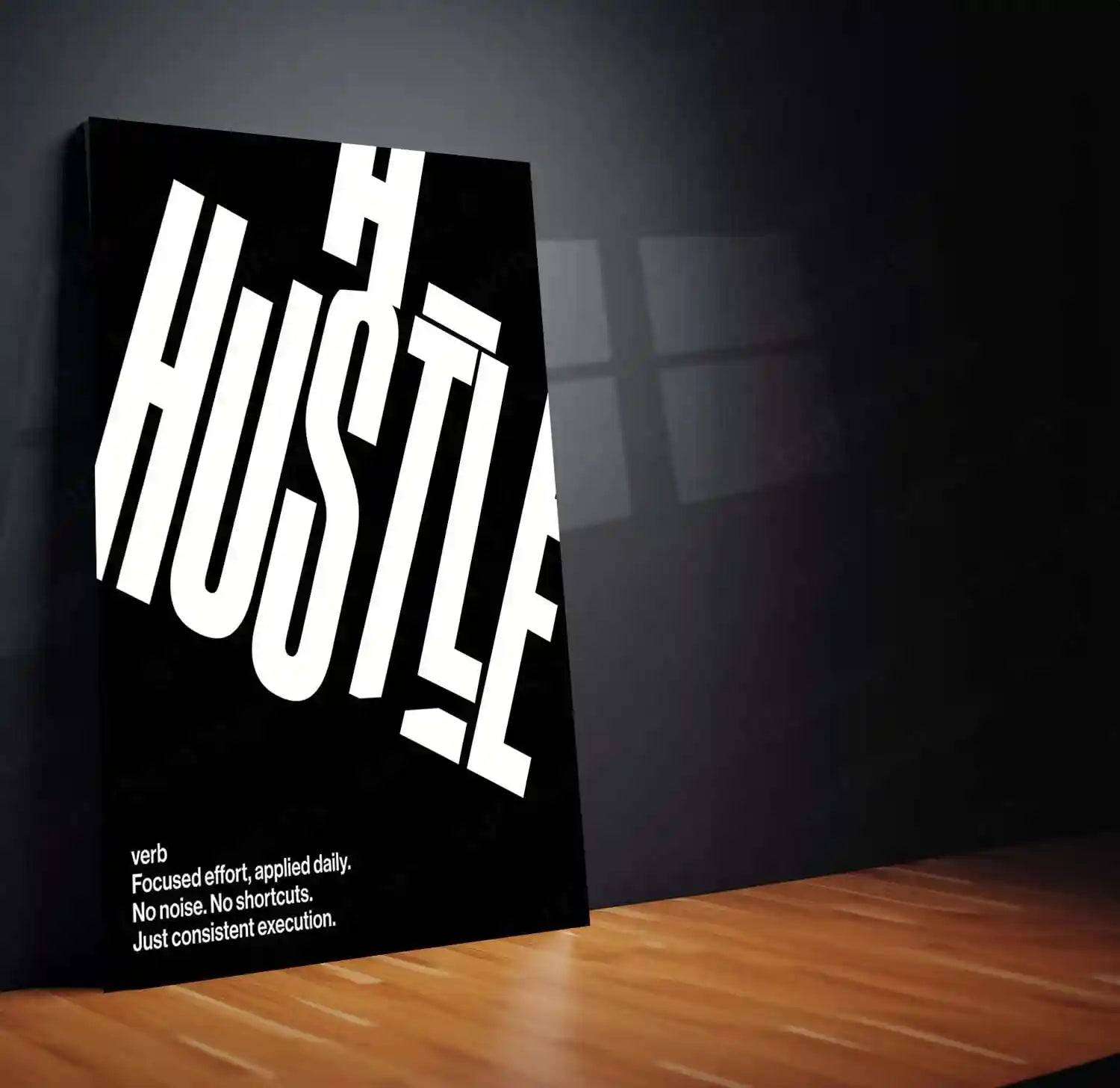 Quote Metal Poster | HUSTLE | Focused Execution Motivation Wall Art | Minimalist Success Mindset Metal Frame - TURTLEWINGS