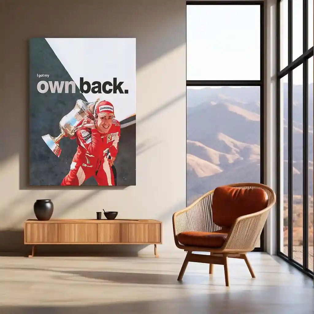 Quote Metal Poster | Fernando Alonso – I Got My Own Back Metal Frame Comeback Grit & Self-Belief Formula 1 Wall Art | Champion Resilience Quote Metal Poster - TURTLEWINGS
