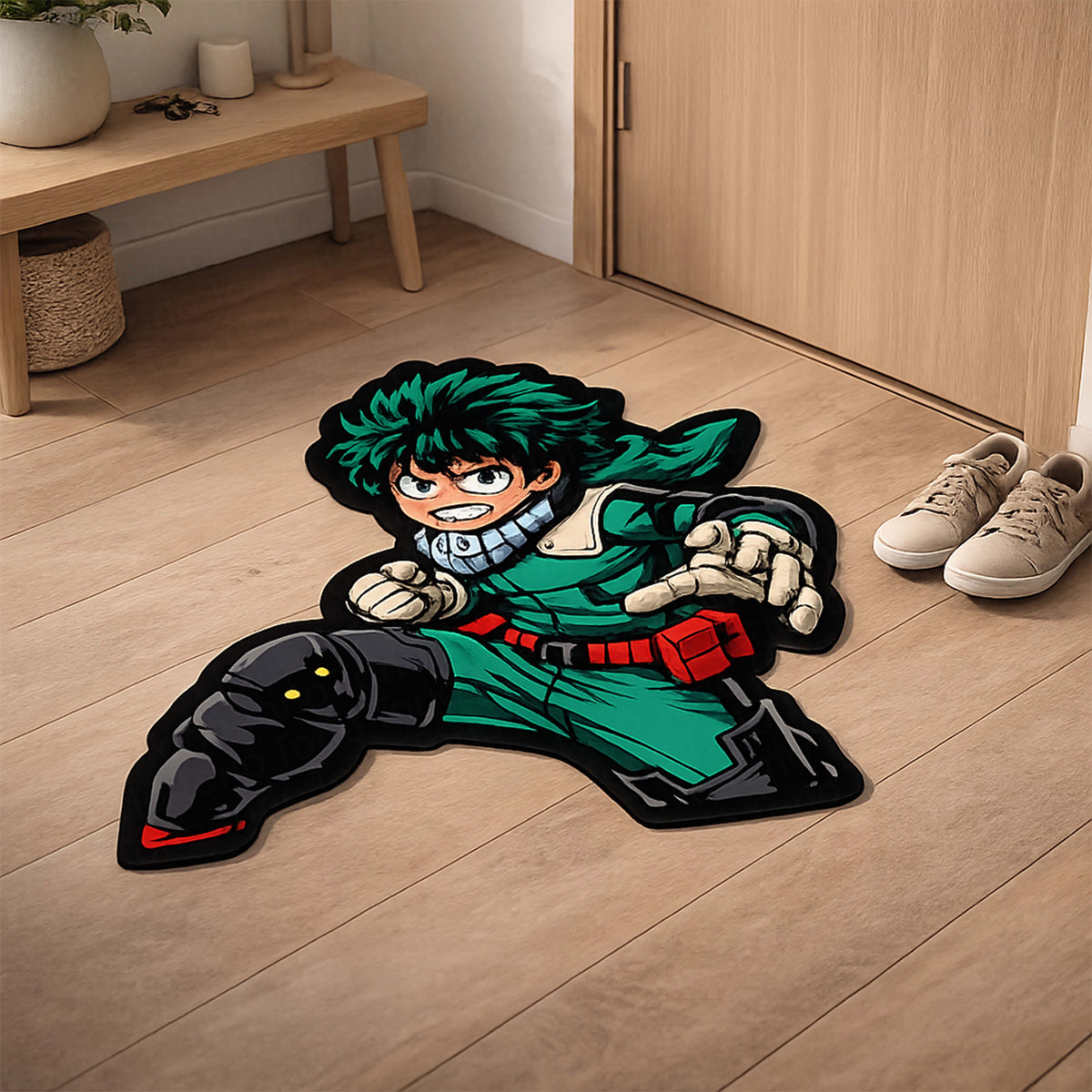 Izuku Midoriya (Deku) Action Pose Cut-out Flat Rug | My Hero Academia Anime Flat Rug | Premium Hero Gaming Room Decor