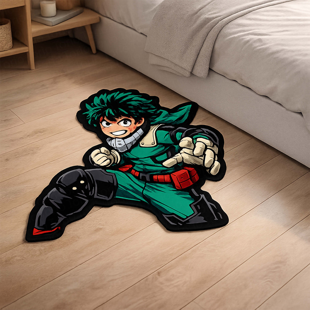 Izuku Midoriya (Deku) Action Pose Cut-out Flat Rug | My Hero Academia Anime Flat Rug | Premium Hero Gaming Room Decor