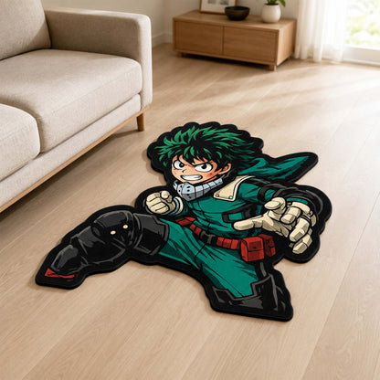 Izuku Midoriya (Deku) Action Pose Cut-out Flat Rug | My Hero Academia Anime Flat Rug | Premium Hero Gaming Room Decor