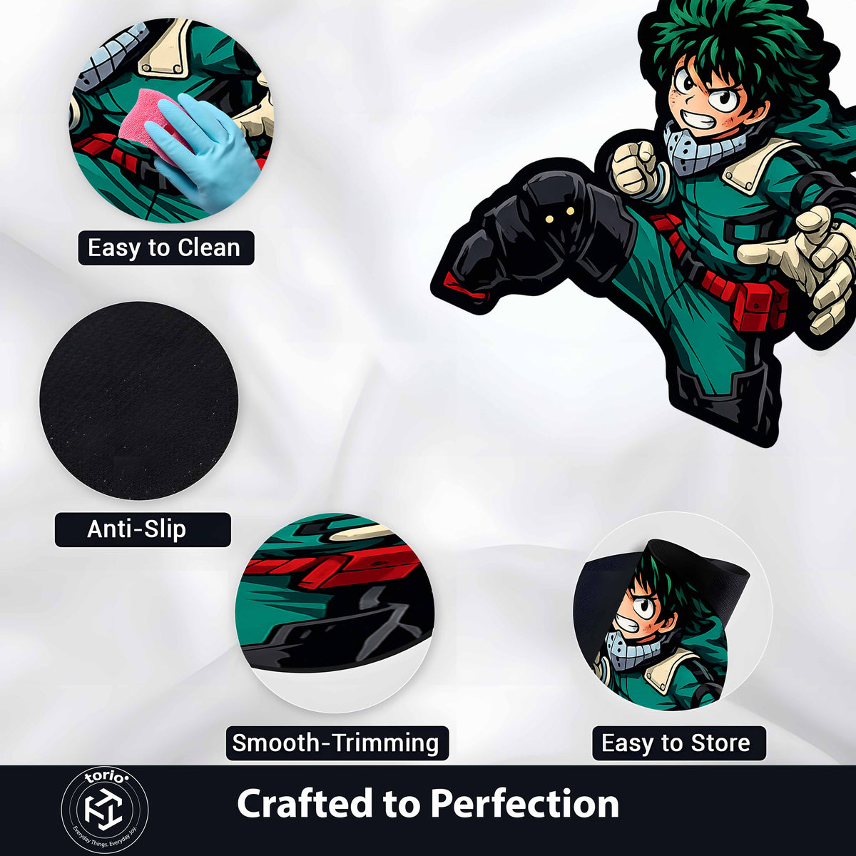 Izuku Midoriya (Deku) Action Pose Cut-out Flat Rug | My Hero Academia Anime Flat Rug | Premium Hero Gaming Room Decor