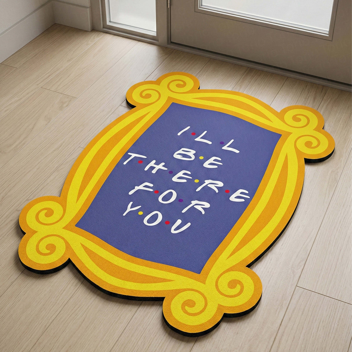 I’ll Be There For You Frame Floor Mat (3 mm Thick) | Sitcom-Inspired Yellow Frame Cut-Out Flat Rug for Bedroom, Living Room & TV Room Decor